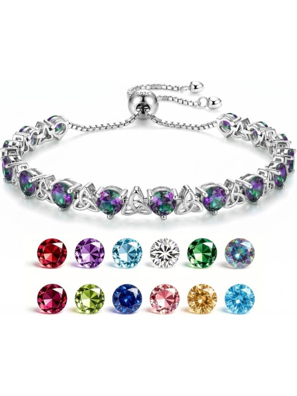 Elegant Round Cut Birthstone Tennis Bracelet in Sterling Silver for Women